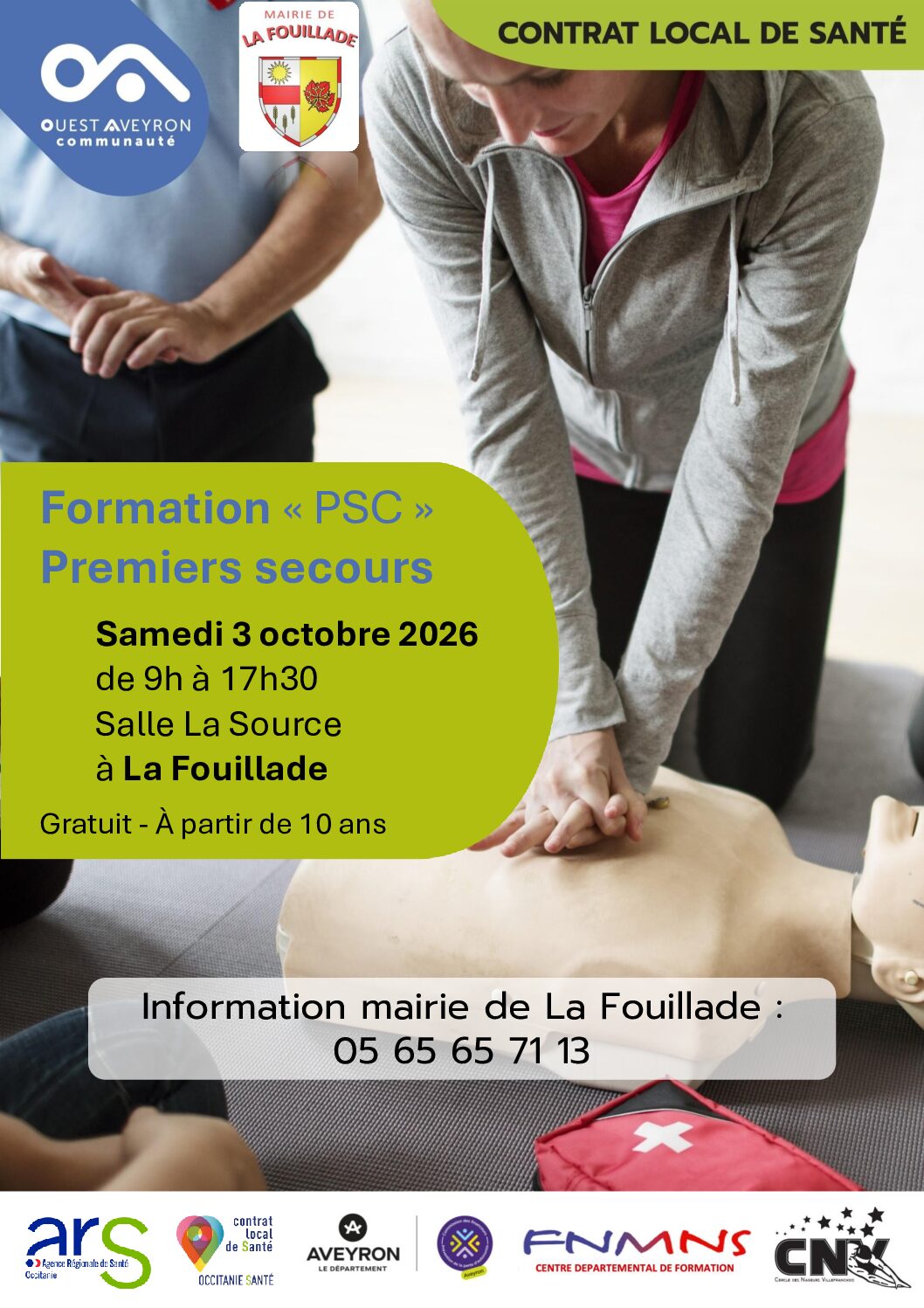 FORMATION « PSC » PREMIERS SECOURS » – SAMEDI 3 OCTOBRE 2026 A LA FOUILLADE