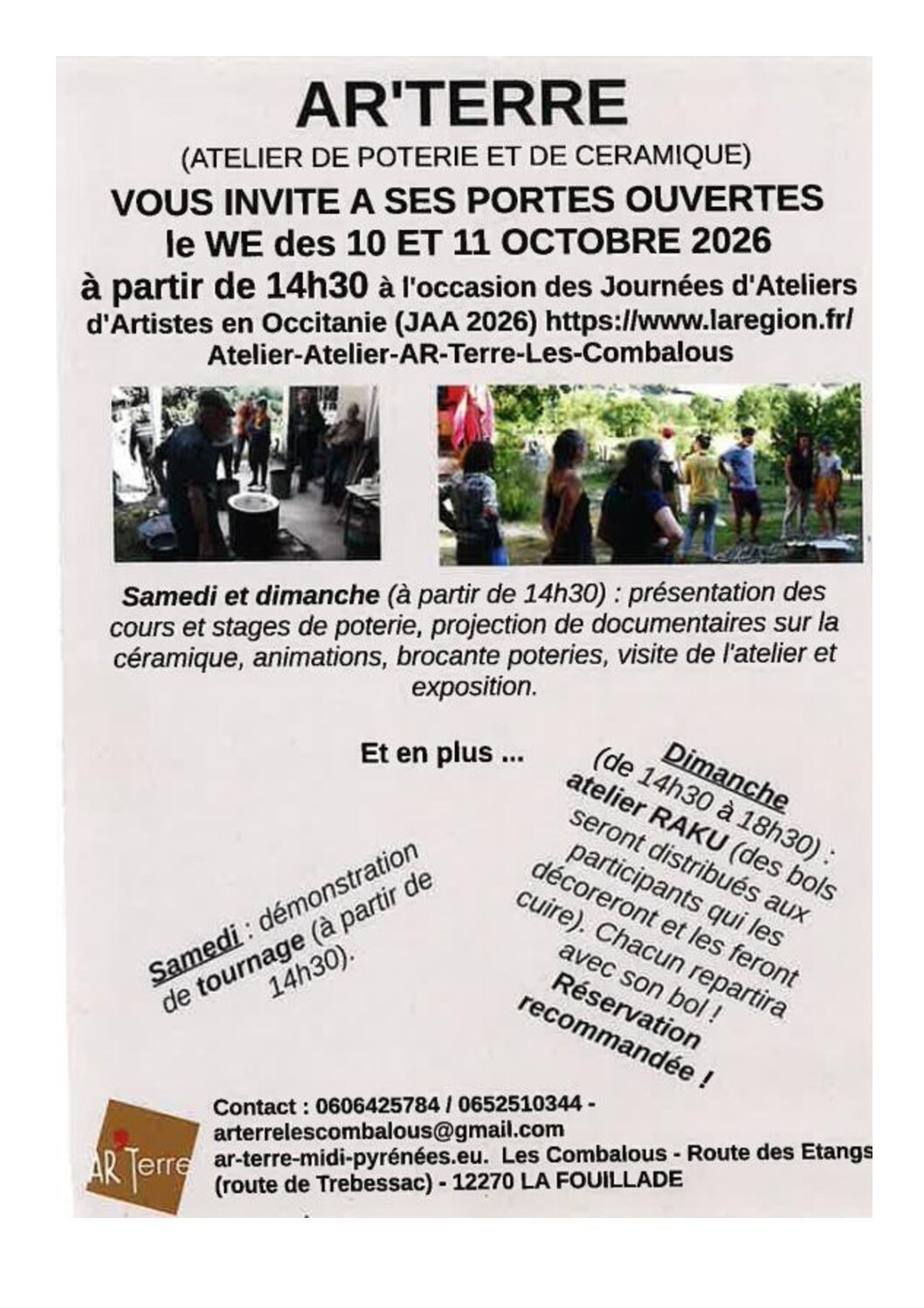 Portes Ouvertes Atelier AR’TERRE 10 et 11 Octobre 2026