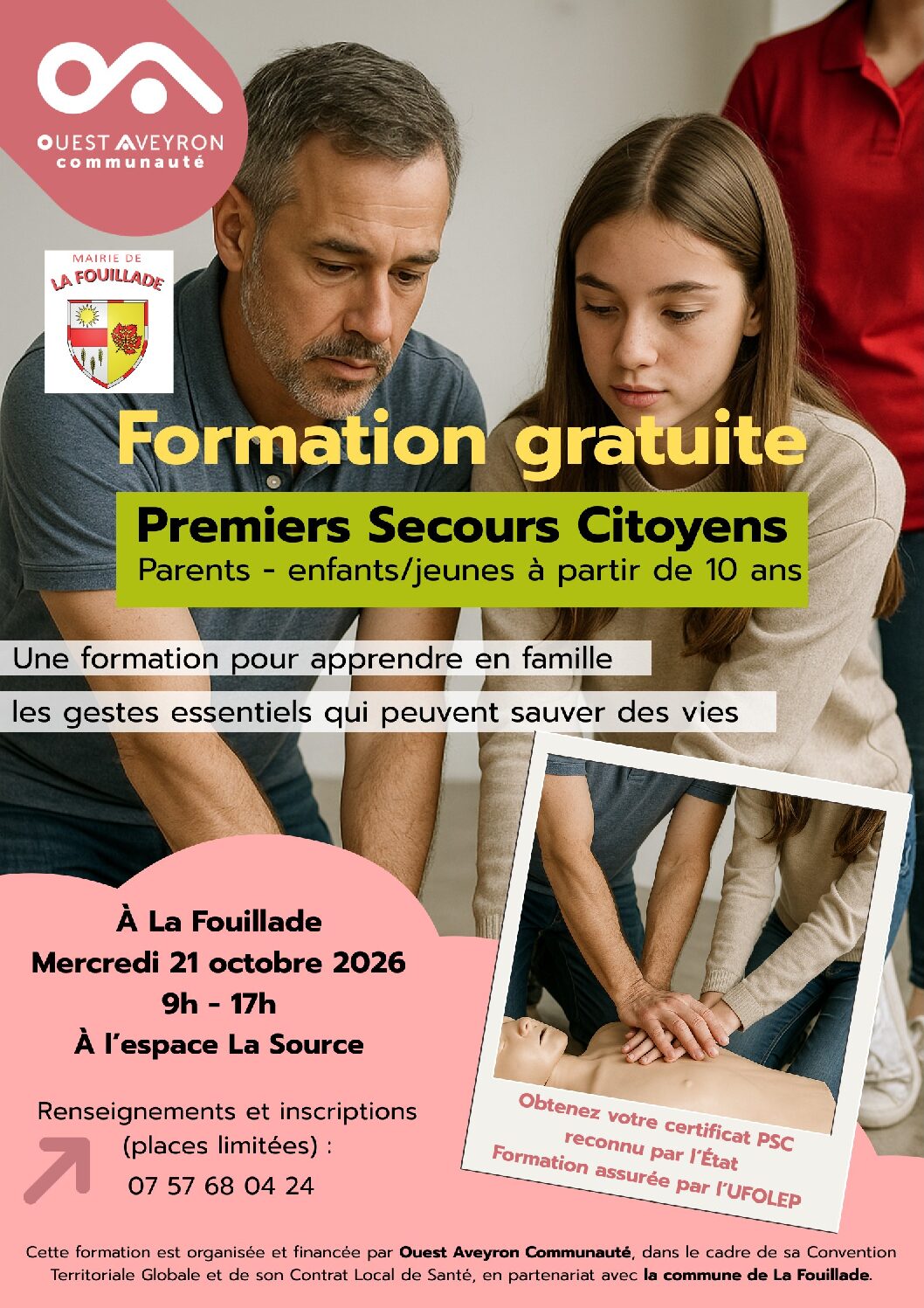 Formation « PSC » Premiers Secours Citoyens » – 21 Octobre 2026 à La Fouillade