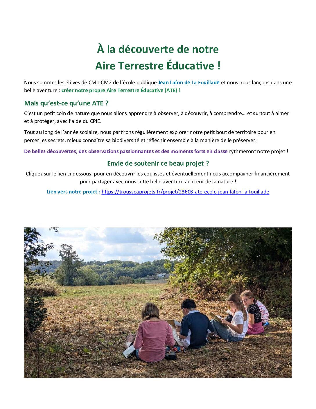 Projet A.T.E. Ecole Publique Jean Lafon